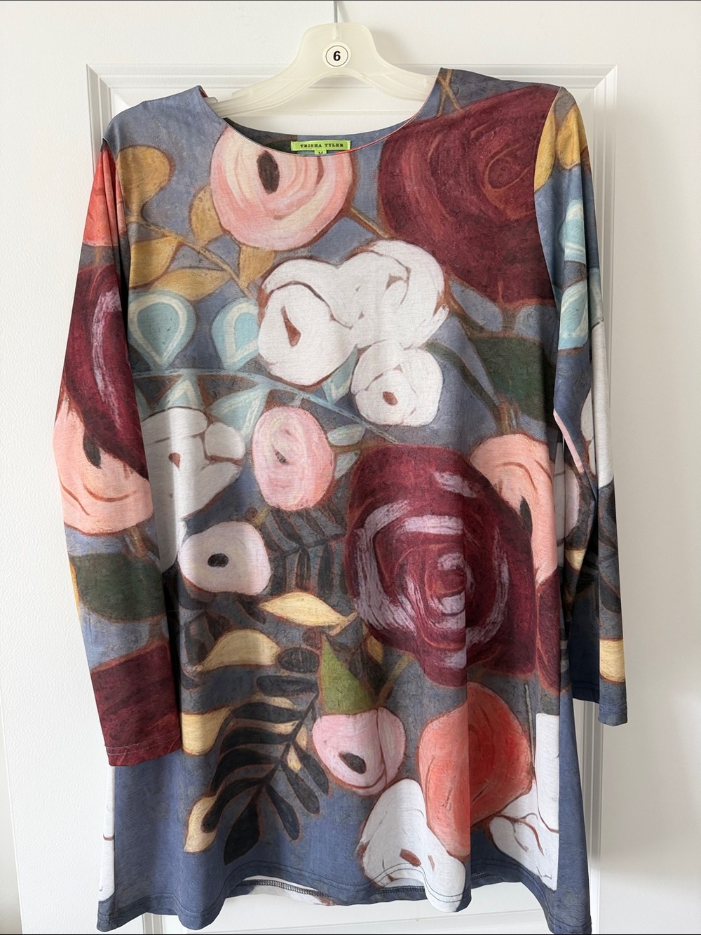 Tiana B. Floral Boatneck Tunic Top - Burgundy, Blush, White, Blue